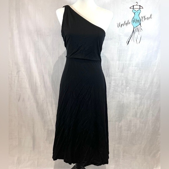 Banana Republic black one shoulder midi dress size medium NWOT - Picture 1 of 5